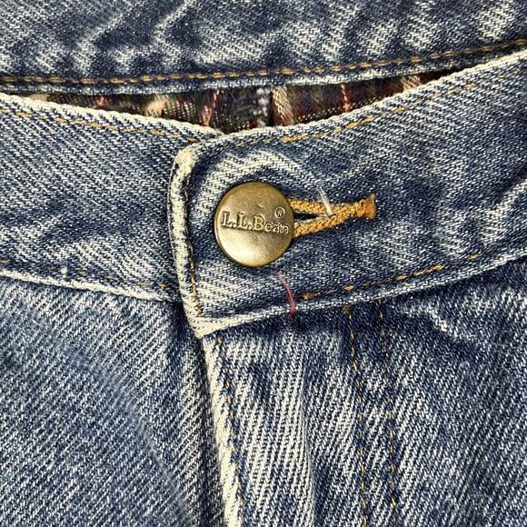 L.L. Bean Double L Plaid Flannel Lined Jeans Natural Fit Medium Wash Blue 35x30 - Picture 7 of 16